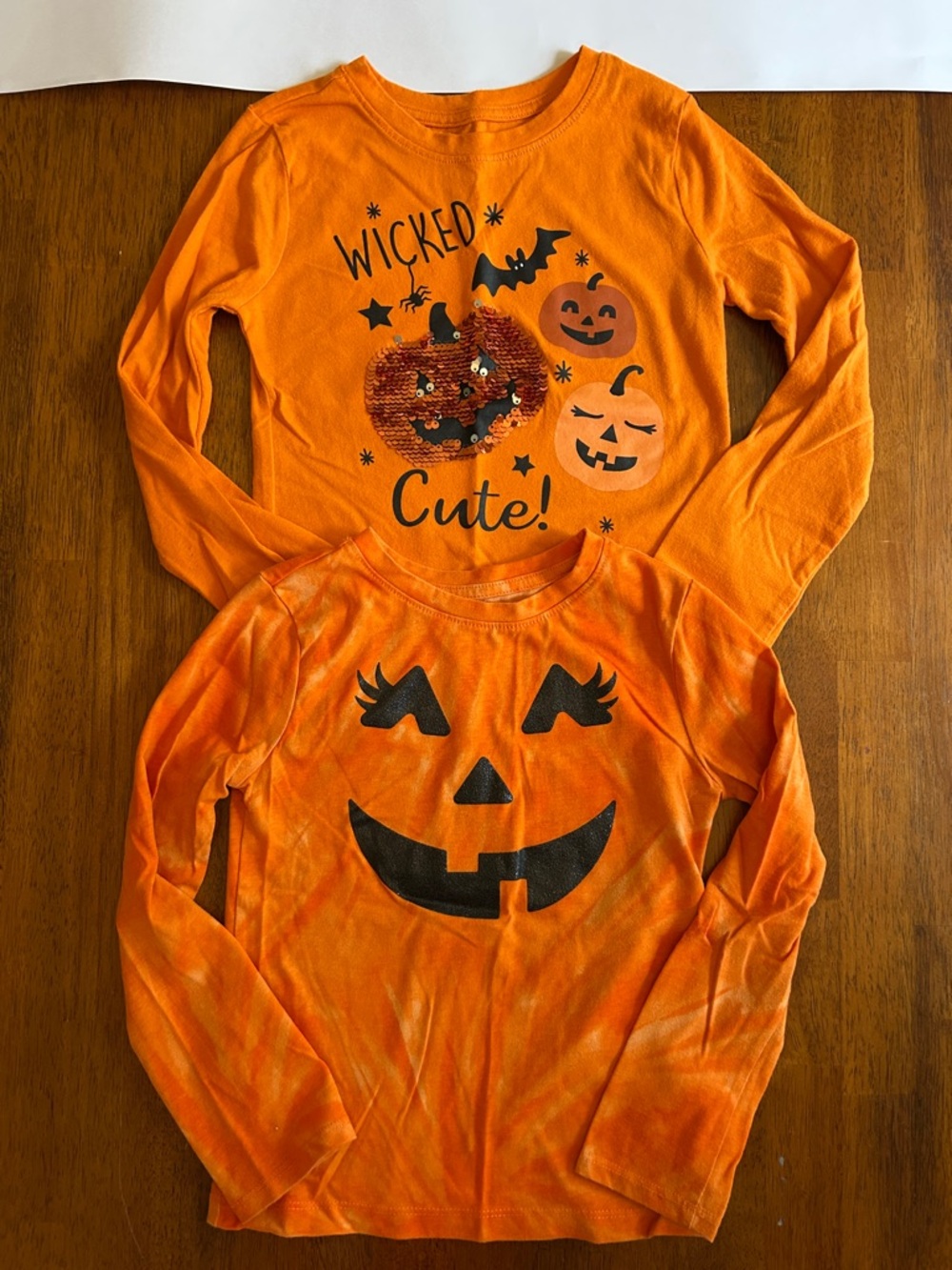 Orange Halloween Pumpkin Sequin & Jack O'Lantern Long Sleeve Top Bundle Girl 4/5